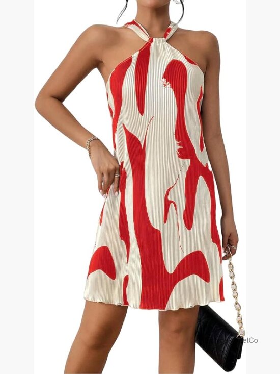 Dresses & Skirts - Women's Halter Neck Mini Sundress Pleated Casual Party Date Vacation